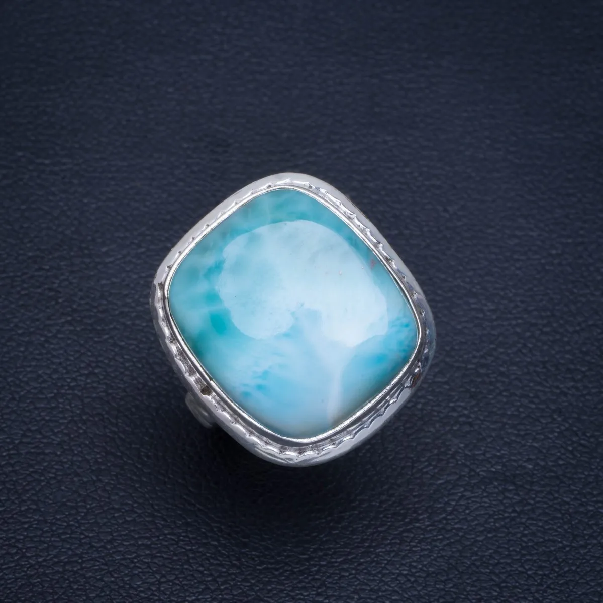 

Natural Caribbean Larimar Handmade Unique 925 Sterling Silver Ring 6.25 B1220