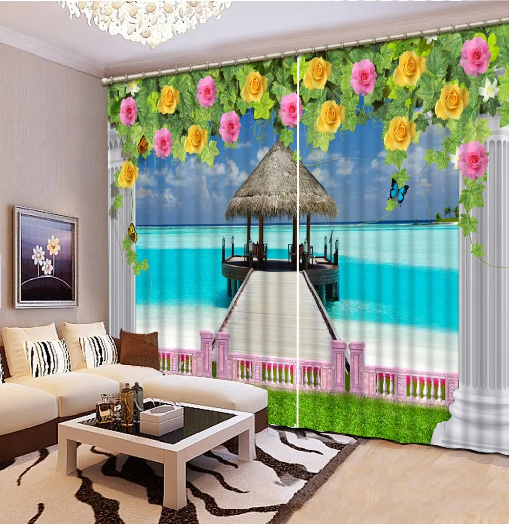

Custom Curtains European style decorative Sea flower vine Blackout Window 3D Curtains For Bedding room Livingroom Curtains