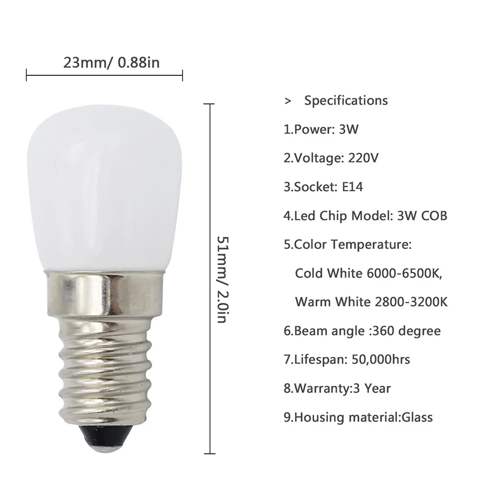 Светодиодная лампа E14 COB стеклянная 2835 SMD для холодильника морозильной камеры