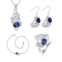 S129-A Plated Zircon Stones Embedded Necklace Earrings Ring Bracelet Chain Jewelry Set Women Jewelry Wedding Party Accessorie