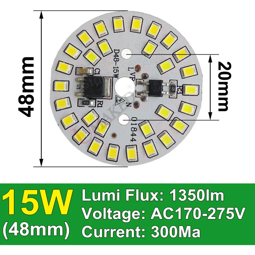 15 Вт 48 мм ac 220 В светодиодный pcb SMD2835 3 Вт 5 Вт 7 Вт 9 Вт 12 Вт интегрированный ic драйвер, светодиодный smart IC SMD, светодиодный светильник источник для светодиодный лампы - Испускаемый цвет: 15W 48mm