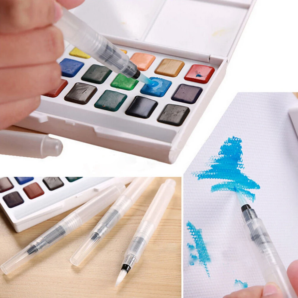 

3Pcs/Set Water Color Round Soft BRush Pen Set Size Middle ART Long Water Brush Pen Flat Nib Watercolor Art Marker