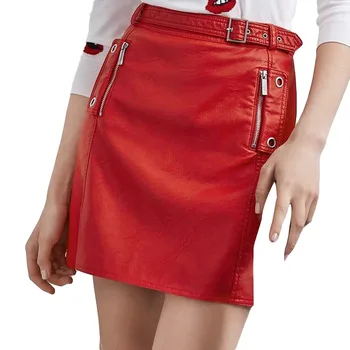 

Envmenst 2019 Women's Fashion Leather Bodycon Skirt Round Ring Zipper PU Skirt