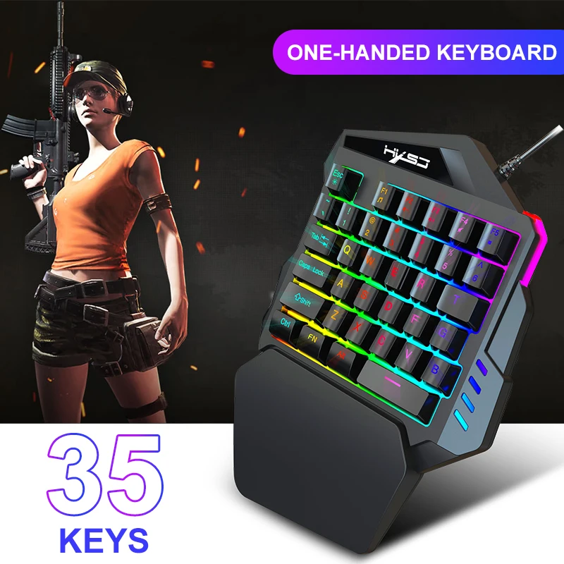 HXSJ 1.6m 35Keys One-Handed Keyboard Gaming Wired Keyboard and Keypad with LED Backlight Game LOL/D