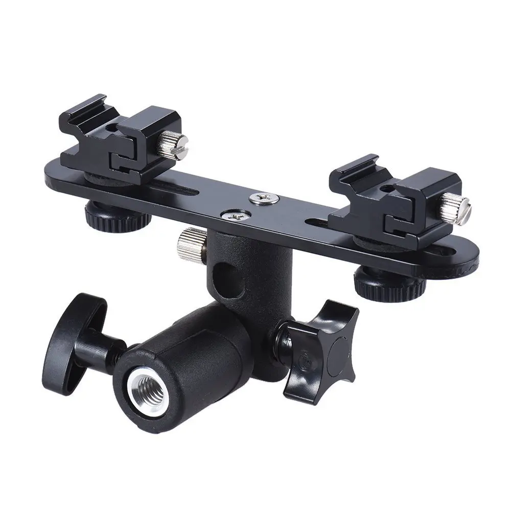 Kaliou Double Hot Shoe bracket Flash Umbrella Holder Light Stand Bracket For Photo Video Stand Tripod Photo Studio Accessory
