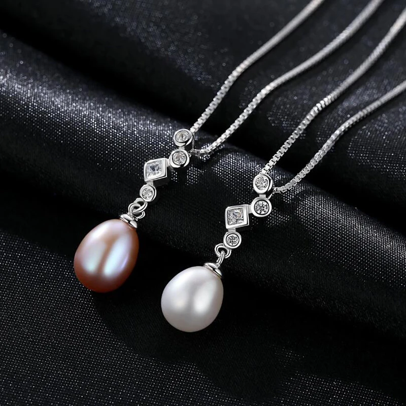 

[MeiBaPJ]Real Freshwater Pearl Simple Personality Water Drop Pendant Necklace 925 Solid Silver Fine Jewelry for Women