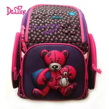 2017 Delune School Bags Children Burden Reducing School Backpacks Nylon Material 3D Bear Print Orthopedic Backpack For Girl