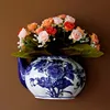 Teapot Shape Vase Metope Vase Ceramic Wall Hanging Flower Receptacle Jingdezhen Blue and White Porcelain Flower Vases 4