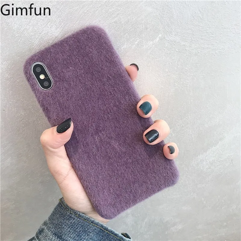 Gimfun фиолетовый теплый плюшевый чехол для телефона Iphone Xs Max однотонный тканевый