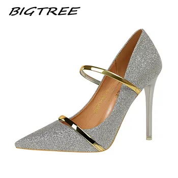 

BIGTREE 2019 Wedding Party Dress Strap Women High heels Shoes Woman Pumps Fashion Bling Female Sexy Nightclub Stilettos Shoes