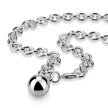 

Solid 925 silver dollar ball pendant necklace Fashionable woman 9 mm66cm sterling silver necklace silver jewelry charm lady
