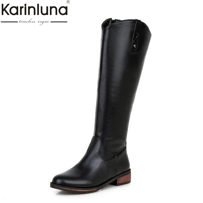 

KARINLUNA 2020 Large Size 43 Add plush Women Shoes boots female Fashion autumn winter Knee High Boots Black Riding Boots Woman