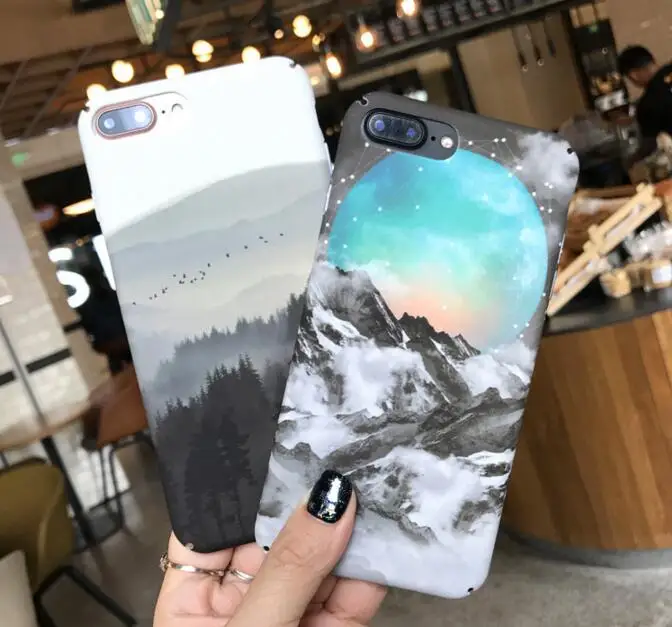 Fundas Coque для Iphone 6 S plus, 7, 7 plus, 6s 6 plus, 8, 8 plus, X Новое поступление природа пейзаж горы Луна рc Жесткий Чехол для мобильного телефона