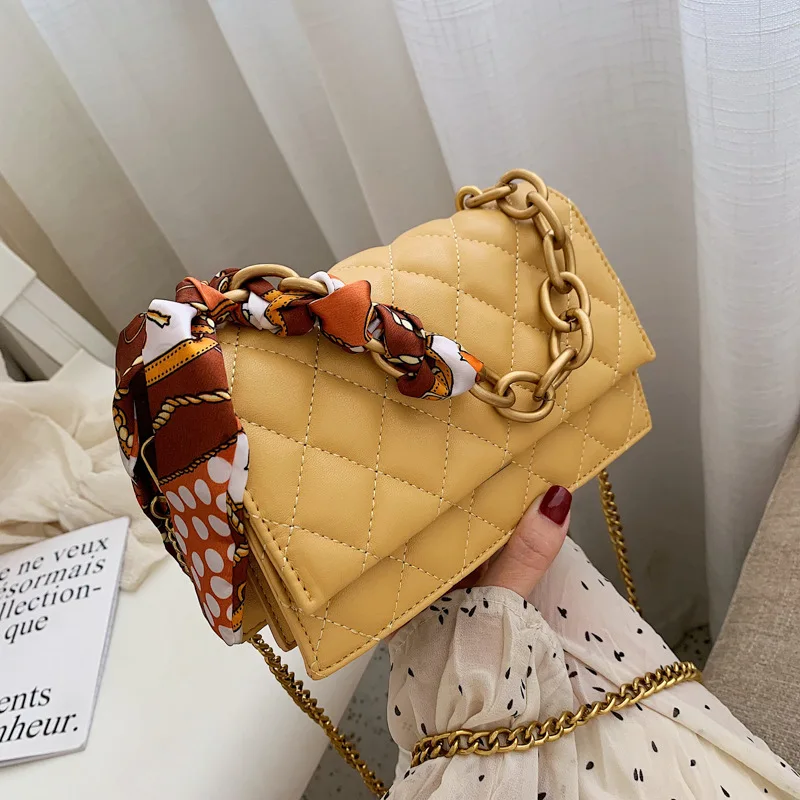 

Female 2019 New Ribbon Shoulder Bag Small Square Fashion Chain Women Messenger Bag Flap Brand Designer Crossbody Female Handbag