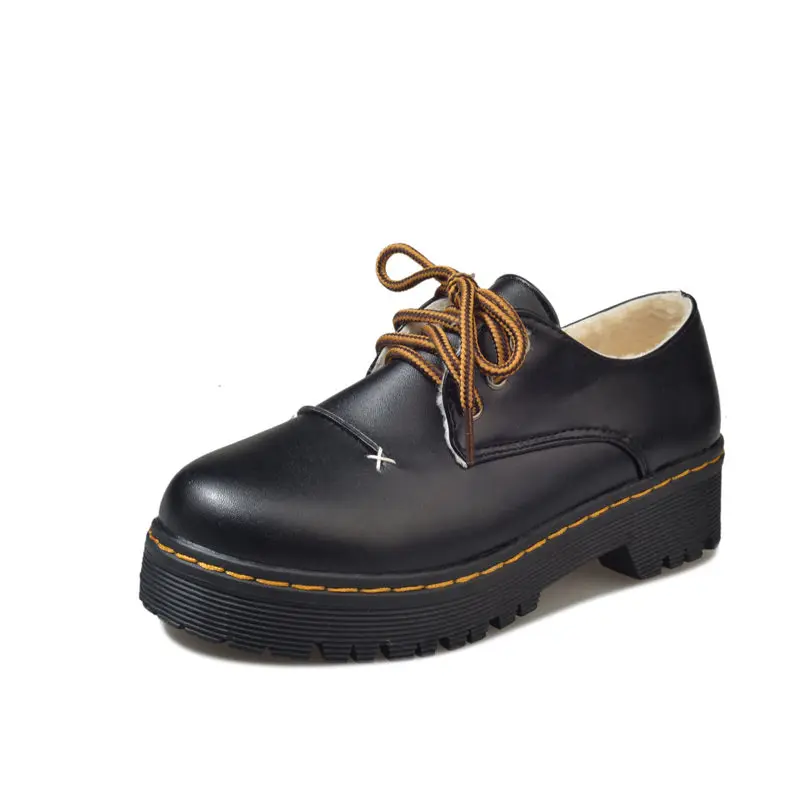 Student Shoes College Girl Warm Shoes Uniform Shoes PU Leather Vintage