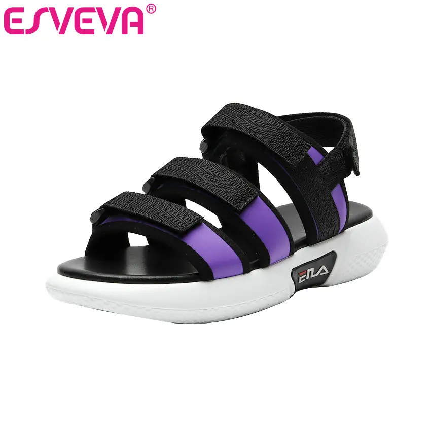 

ESVEVA 2020 Ladies Sandal Square High Heel Hook&Loop Round Toe Summer Ladies Slingback Women Shoes Summer Size 35-39