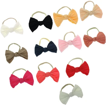 

Bowknot Nylon Baby Headband 12pcs/lot Elastic Solid Turban Headwraps Baby Girls Hair Accessories Kidocheese