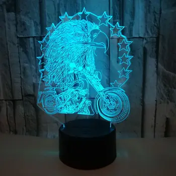 

Creative Eagle Ride Motorcycle Model 3d Led Light Nigh Illusion Bedroom Living Room Animal 7 Colors Usb Desk Table Lamp Kid Gift