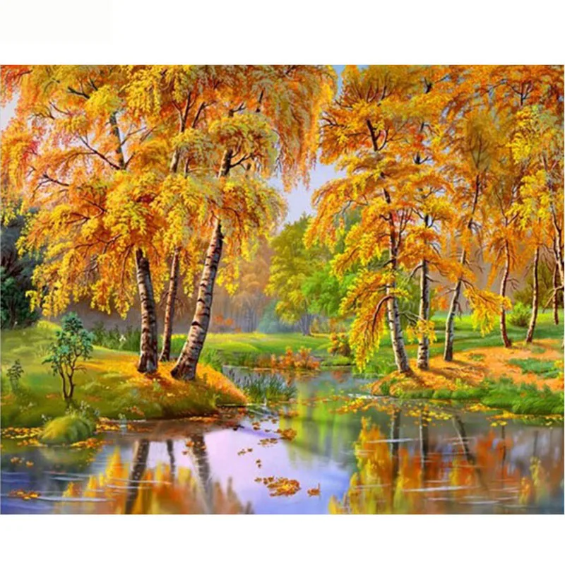 

LZAIQIZG Official Store Diamond Painting Autumn Scenic Diamond Embroidery Full Set Diamond Mosaic Rhinestone Decorations