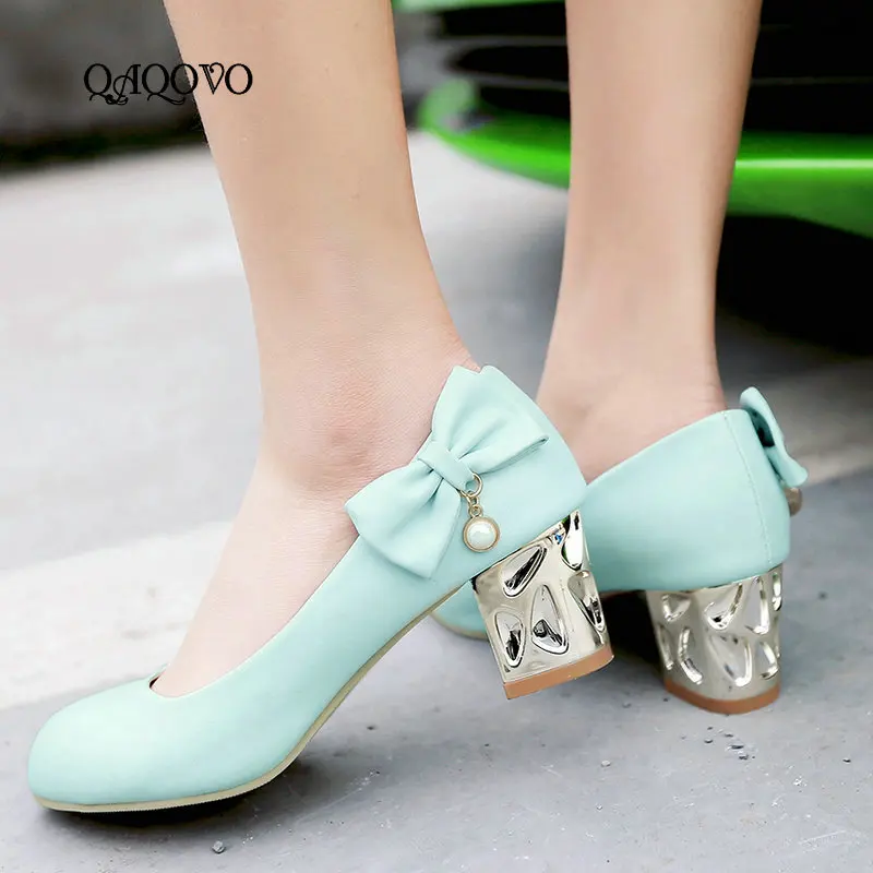 

Women's Sweet Bow Knot Pumps Comfortable Square Low Heels Round Toe Slip On Casual Shoes Woman White Pink Black