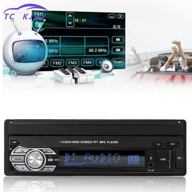 Hd Retractable Touch Screen Monitor Dvd Mp5 Sd Fm Usb Player Car Stereo Audio Car Radio Automotivo Bluetooth 1din 7 Inch