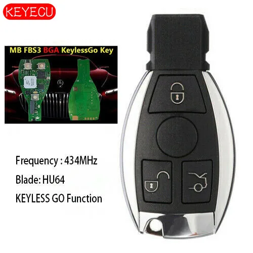 KEYECU Keyless Go дистанционный ключ 3 кнопки 434 МГц Fob для Benz FBS3 BGA W221 W216 W164 W251 после года 2009