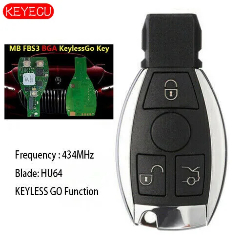

KEYECU Keyless Go Remote Key 3 Button 434MHz Fob for Benz FBS3 BGA W221 W216 W164 W251 After Year 2009