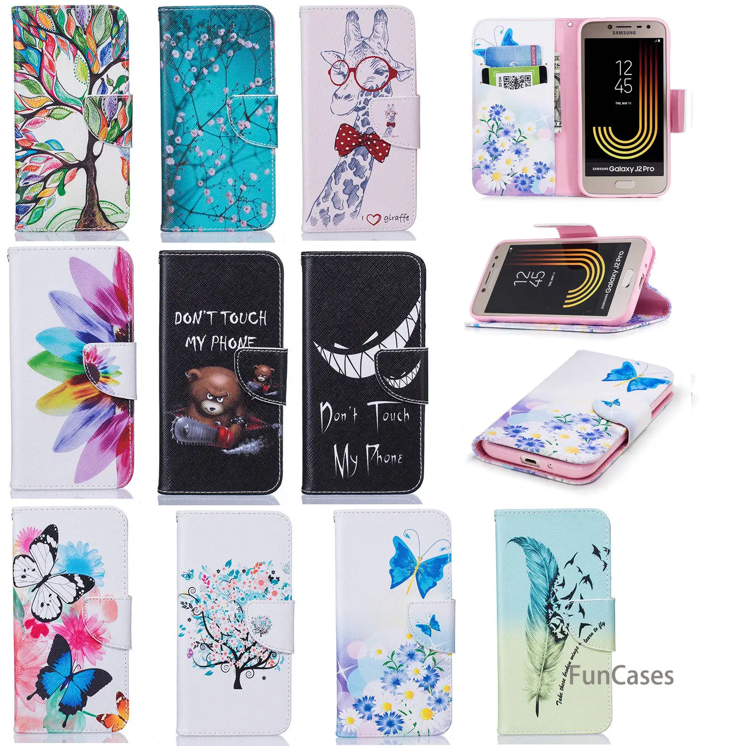 Butterfly Flip Flip Phone Case sFor Funda Samsung J2 Pro 2018 Card Butterfly Flip Flip Phone Case sFor Funda Samsung J2 Pro 2018 Card slot Case Shell Flip Phone Case Samsung Galaxy J2 Pro 2018