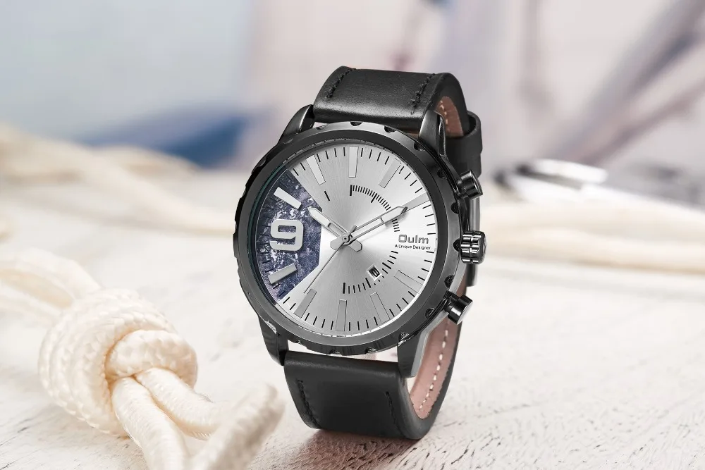 OULM Новая мода Повседневное бренд Водонепроницаемый кварцевые часы Для мужчин военные кожаный спортивный часы мужские часы Relogio Masculino