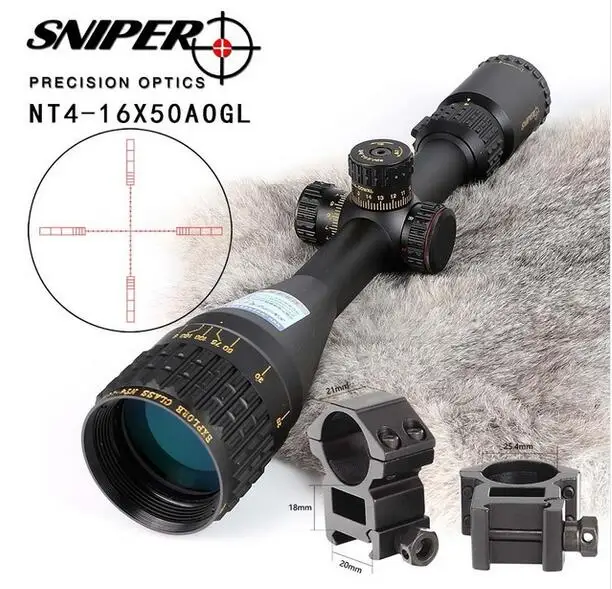 5 шт. SNIPER NT 4-16X50 AOGL охотничьи оптические прицелы тактический оптический прицел полный размер стекло травленая сетка RGB с подсветкой прицел - Цвет: with-Picatinny-Rings