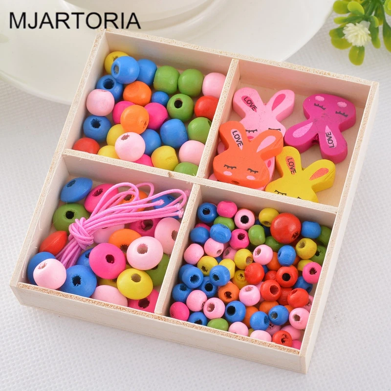 

1Box Creative Multicolor Patterns Mixed Wooden Beads DIY Jewelry For Children Necklaces Bracelets Making Puzzle Handcraft Crafts