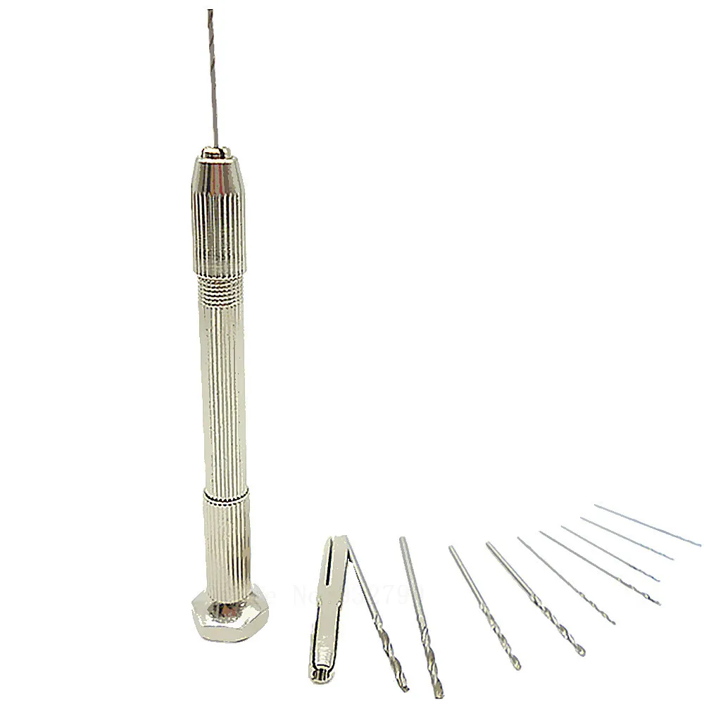 

10 Micro Hss Twist Drill Bit + Swivel Head Pin Vise Hand Drill 4 Size Capacity Range 0.1-3.2mm Jewellery Making Craft Hand Tool