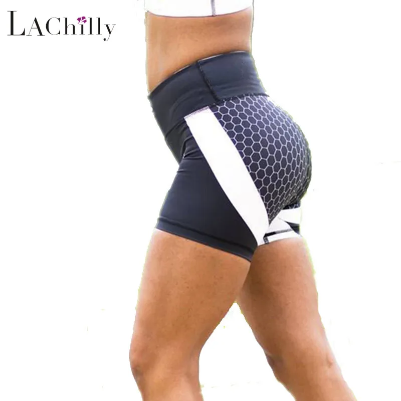 2018 New Women Patchwork Elastic Sport Yoga Shorts Stretch High Waist Bandage Gym Fitness Running Dry Quick Short Pants