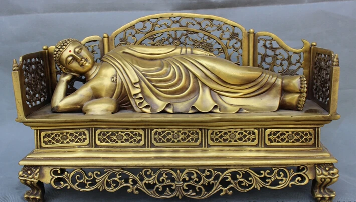 

S5481 17" Folk Chinese Bronze Dragon Head Sleeping Shakyamuni Sakyamuni Buddha Statue D0318