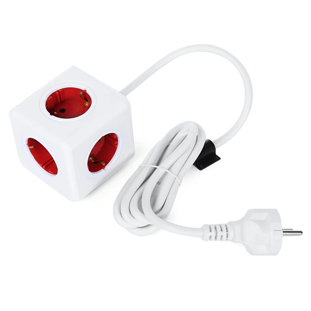 

2018 New Allocacoc Original MagicCube shaped design Red Extended PowerCube Socket DE Plug 5 Outlets Adapter with 1.5m Cable