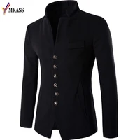 MKASS блейзер для мужчин осень 2018 г. Новый стиль Стенд воротник мужской Slim Fit s плюс размеры M-XXL высокое качество