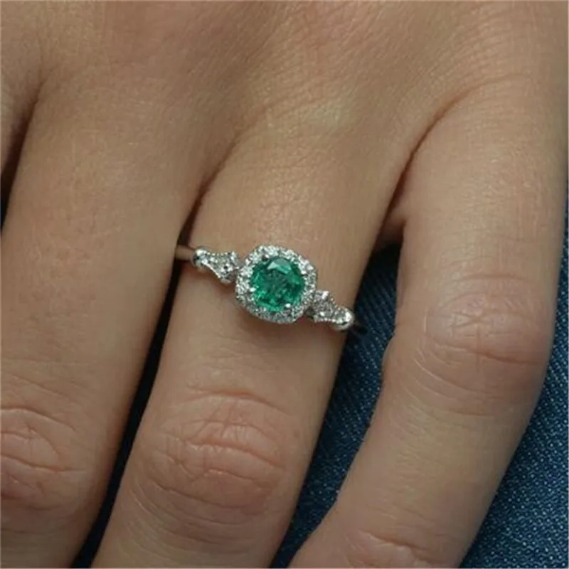 Винтажное кольцо с зеленым цирконием, кольца для женщин, прозрачное кольцо с камнем рождения
