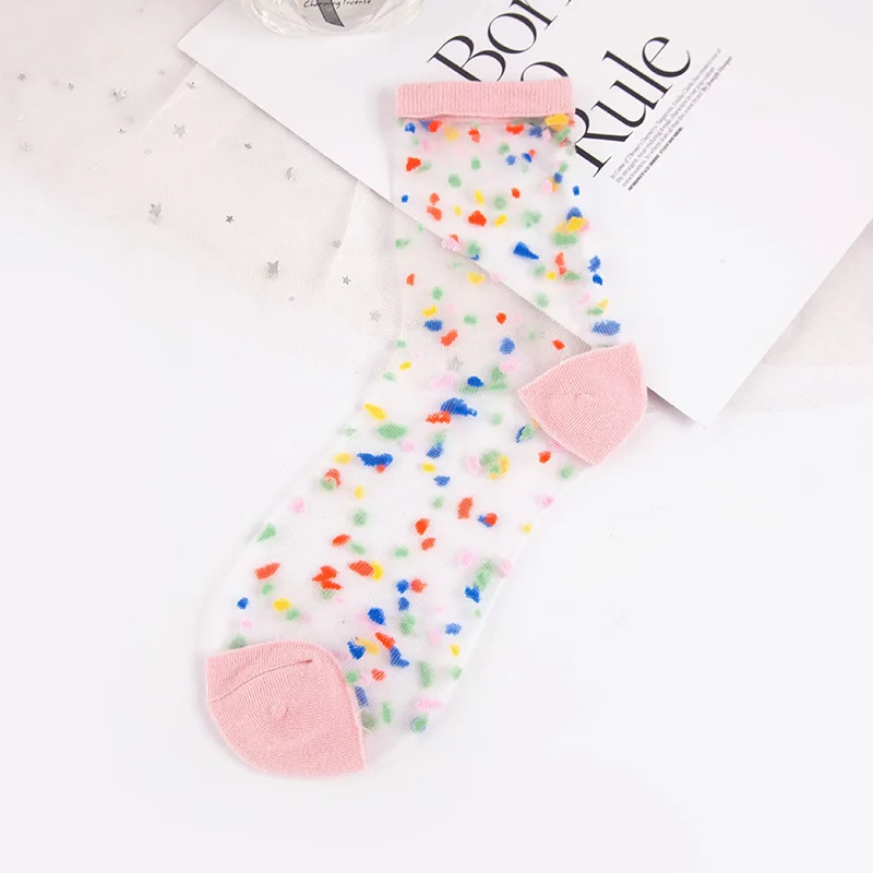 Женские прозрачные носки, летние женские модные милые прозрачные шелковые носки ярких цветов - Цвет: 9