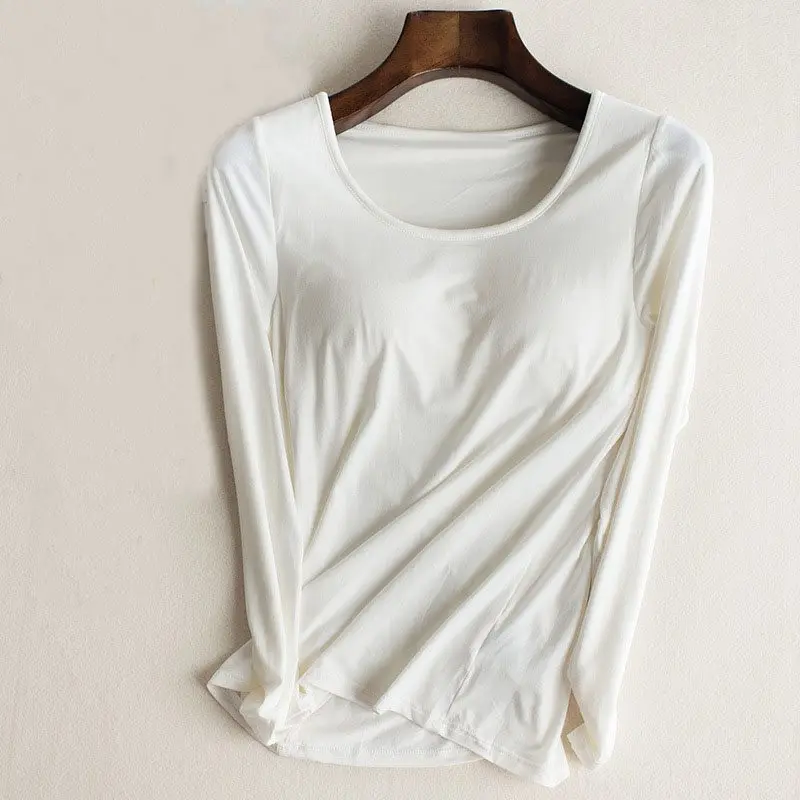 Mferlier Autumn Summer Basic T Shirt Women Solid O Neck Long Sleeve Wine Red Black White Padded Female T Shirt