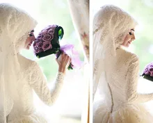 MZYW0359 full long sleeve high neck with hijab lace applique beaded vestidos de novia long sleeve muslim wedding dress