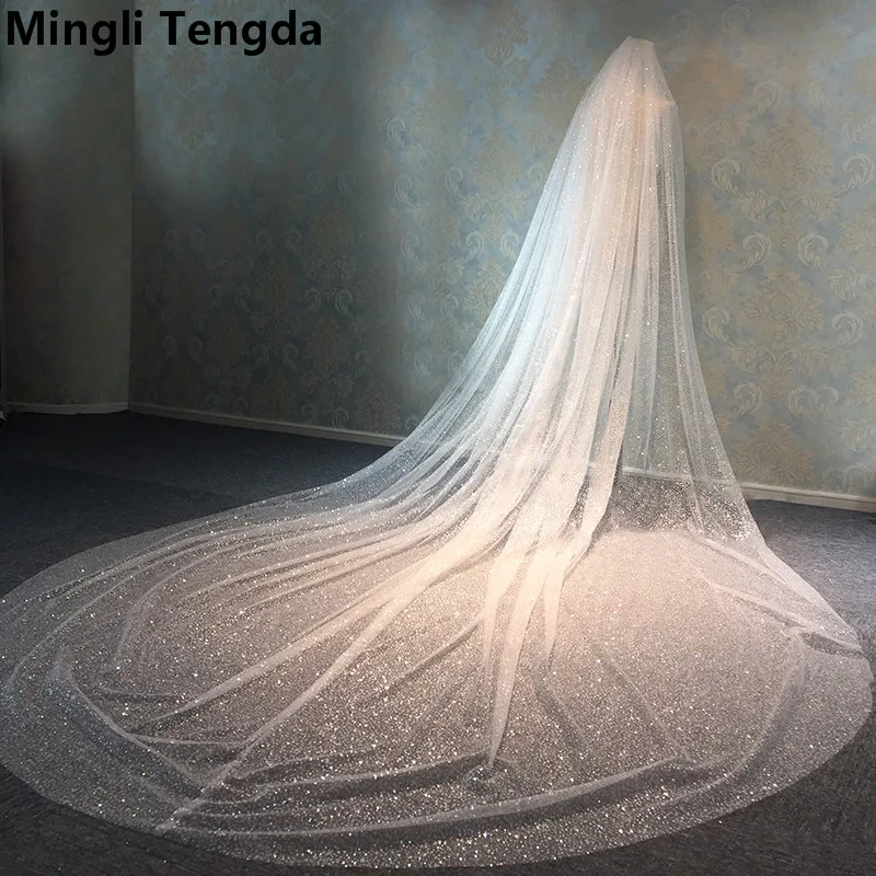 

Mingli Tengda Vibrato Same Paragraph with Shiny Veisl Bride Veil 3.5 M Long 3 M Wide Bridal Veil Bling Bling Cathedral Veil New
