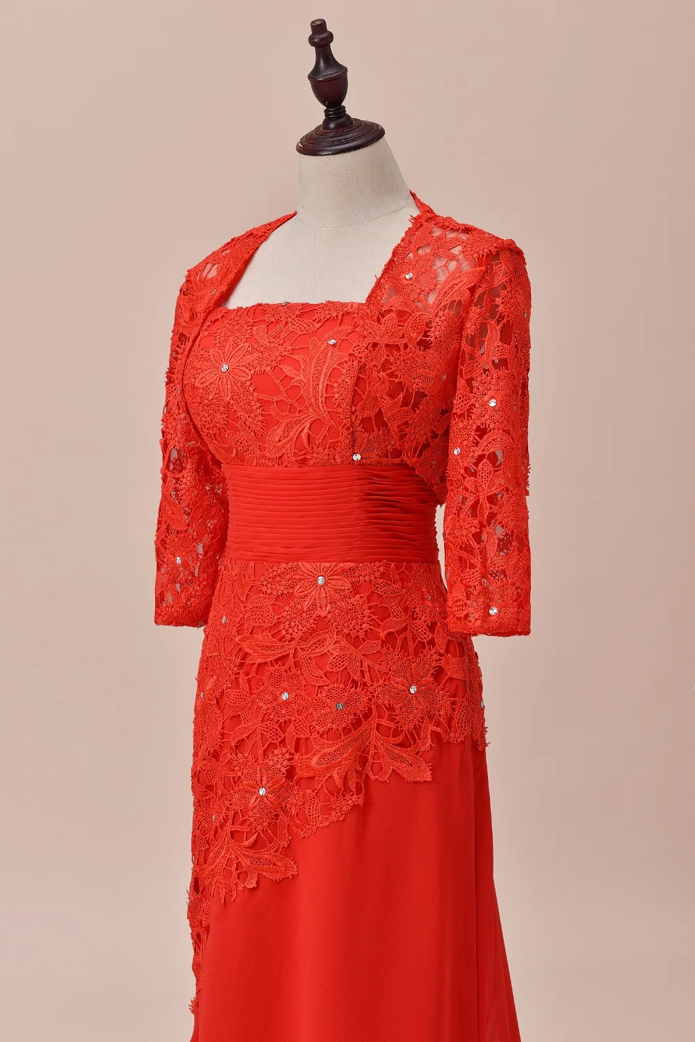 Трапециевидный кружевной рукав до локтя шифоновое красное платье для матери невесты с курткой наряд свадебное длинное официальное свадебное платье SLD-M003