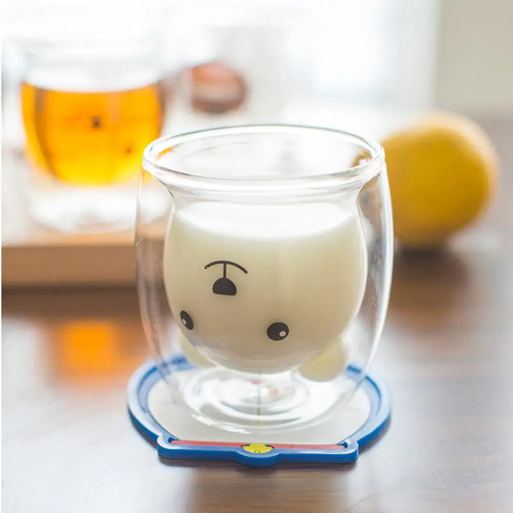 250 мл кофейная кружка с рисунком милого медведя термостойкая двойная стеклянная чашка для чая Милая молочная прозрачная изоляционная утолщенная стеклянная чашка - Цвет: A