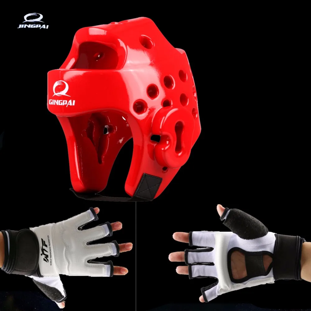 Taekwondo Helmet 2 Color adult male female Pu Leather fighting taekwondo protector 1 set white hand& foot protector