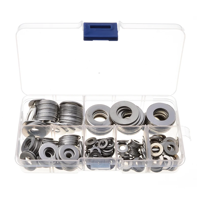 270PCS 304 Stainless Steel Durable Washers Metric Flat Gasket Kit M4-M12 For Machinery Car Solid Crush Seal Assortment Kit