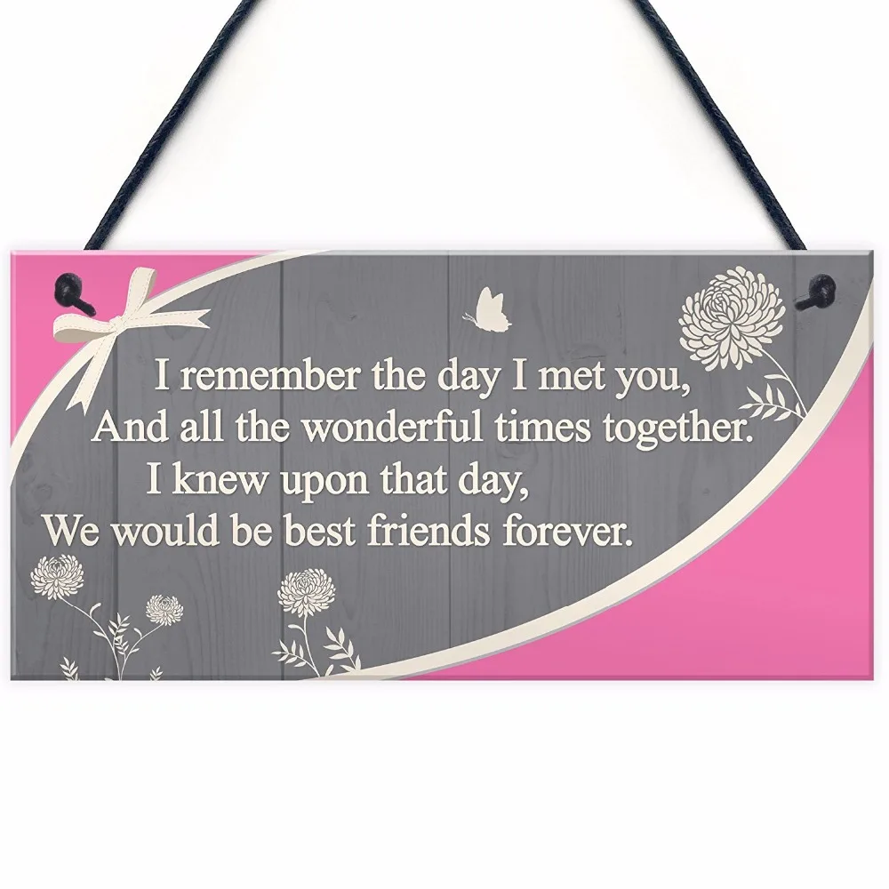 Meijiafei Day I Met You Friendship Sign Wood Hanging Heart Best Friend