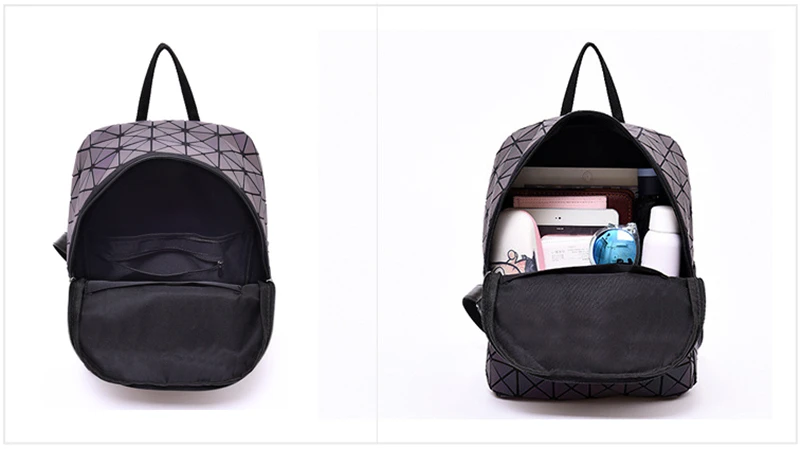 Nevenka Luminous Backpack Women Leather Geometric Backpacks Diamond Lattice Drawstring Backpacks Holographic Backpack Purse 201815