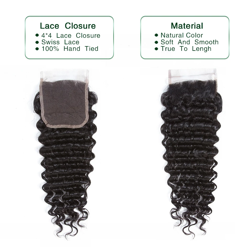 Plecare Lace Closure Malaysian Deep Wave 4*4 Lace Frontal Closure 1 Pcs Natural Color Non-remy 100% Human Hair Extensions