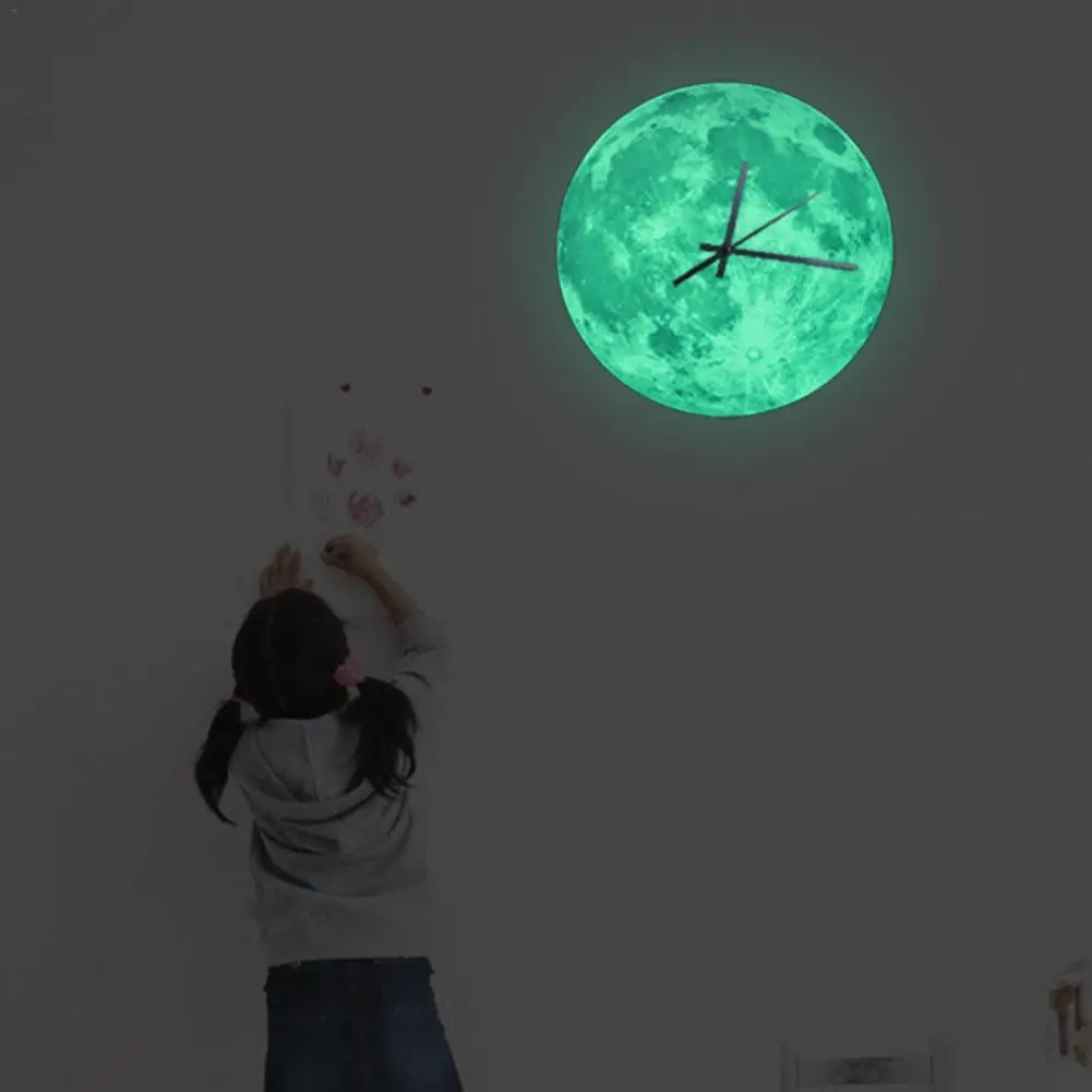 Glow in the Dark Moon Wall Clock Luminous Moon Home Decor Quartz Sweep