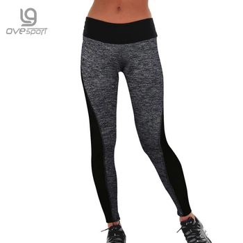 Plus Size Black/Gray Women's Fitness Leggings Workout Pants Panelled Ladies High Waist Leggins Quick-drying Wear Trousers CK1006